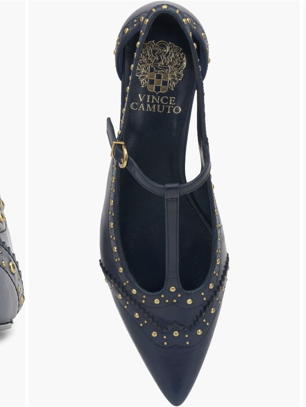 Vince Camuto Navy T-Strap Studded Pointed Flats NWT Size 6.5
